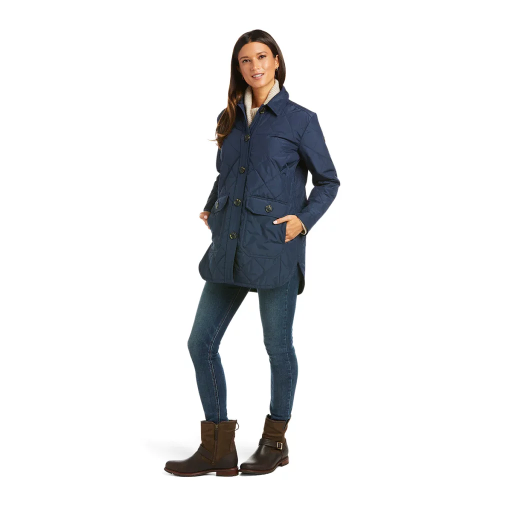 Ariat women's long, quilted shirt jacket in navy