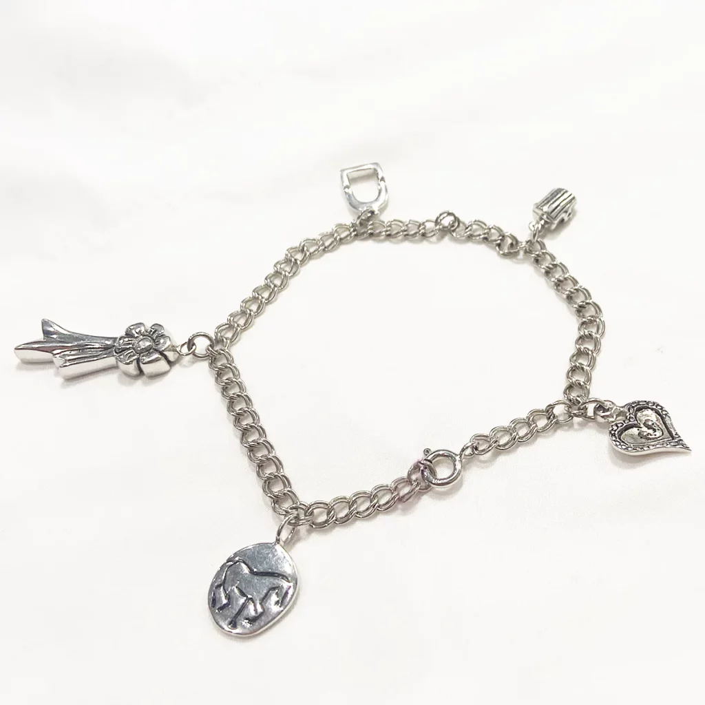 Silver charm bracelet with 5 equestrian charms