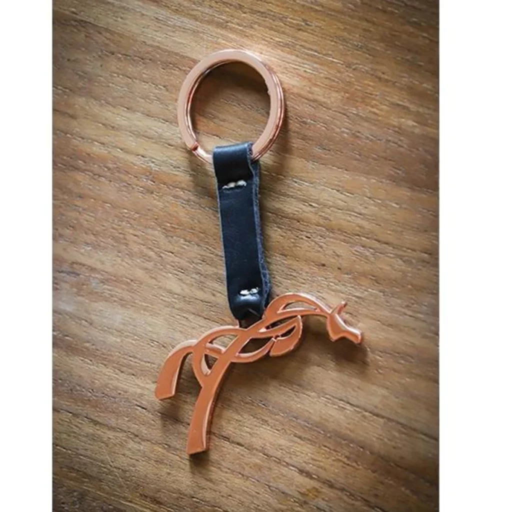 horse keychain on a black leather strap