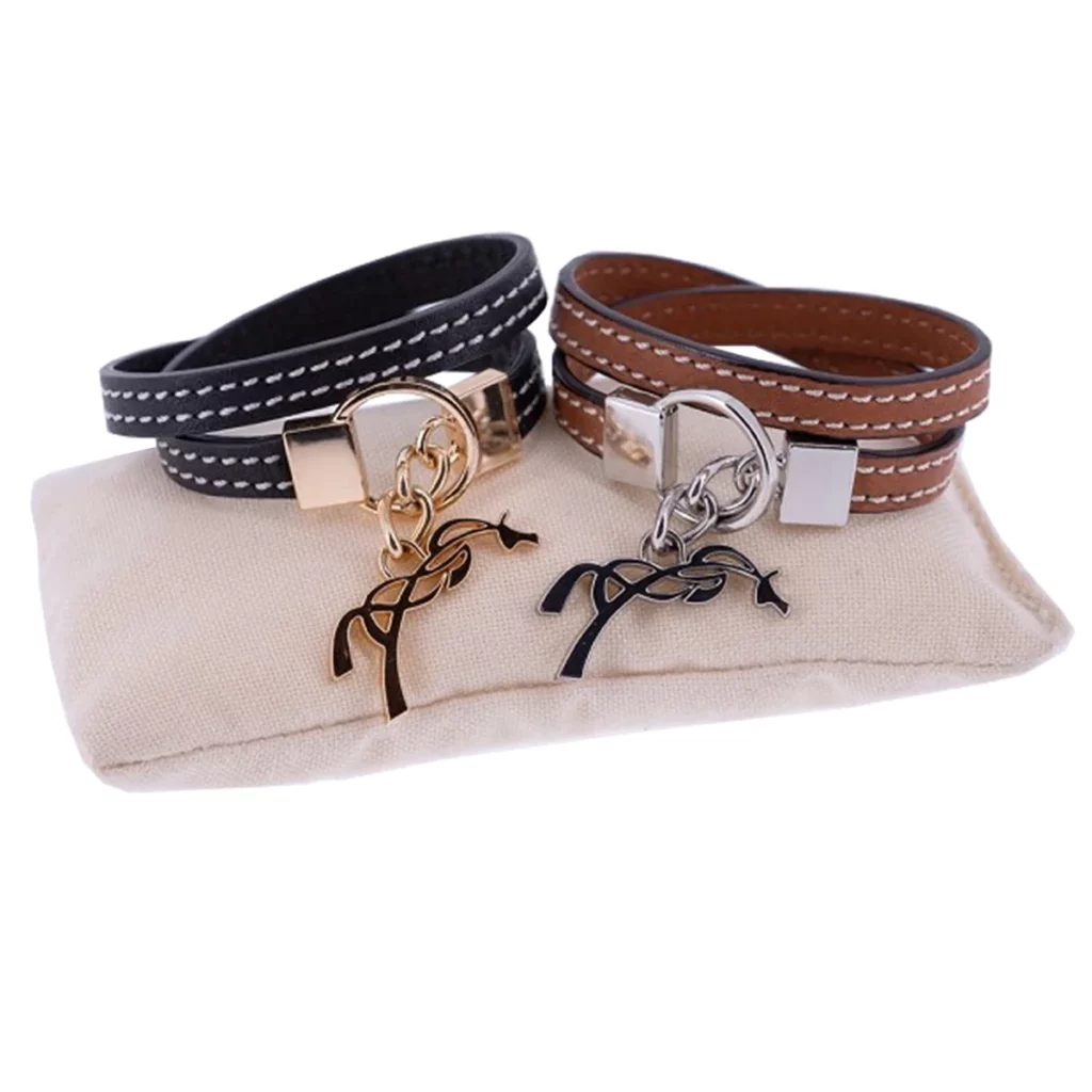 Navy and brown wrap bracelets with horse charms