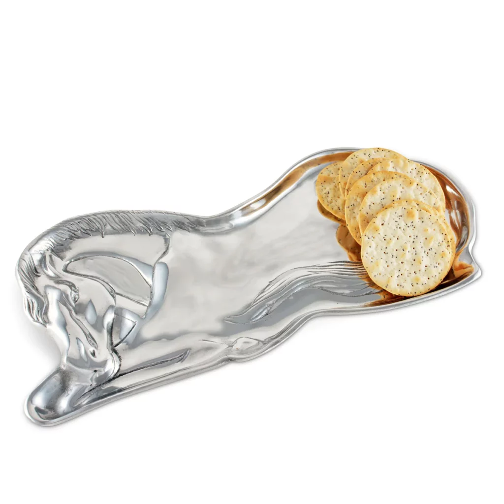 Silver horse figure tray with crackers