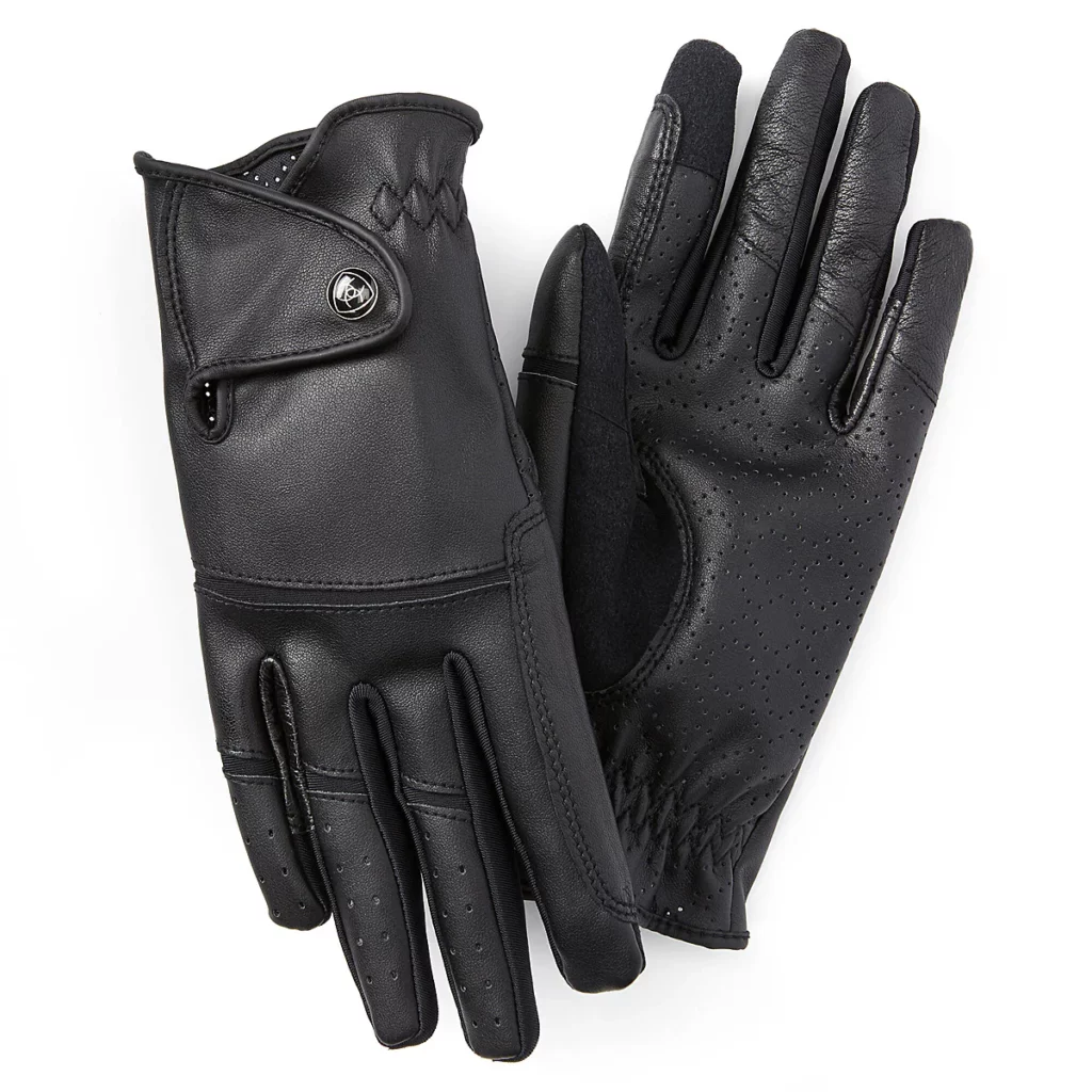 Black riding gloves with snap closures
