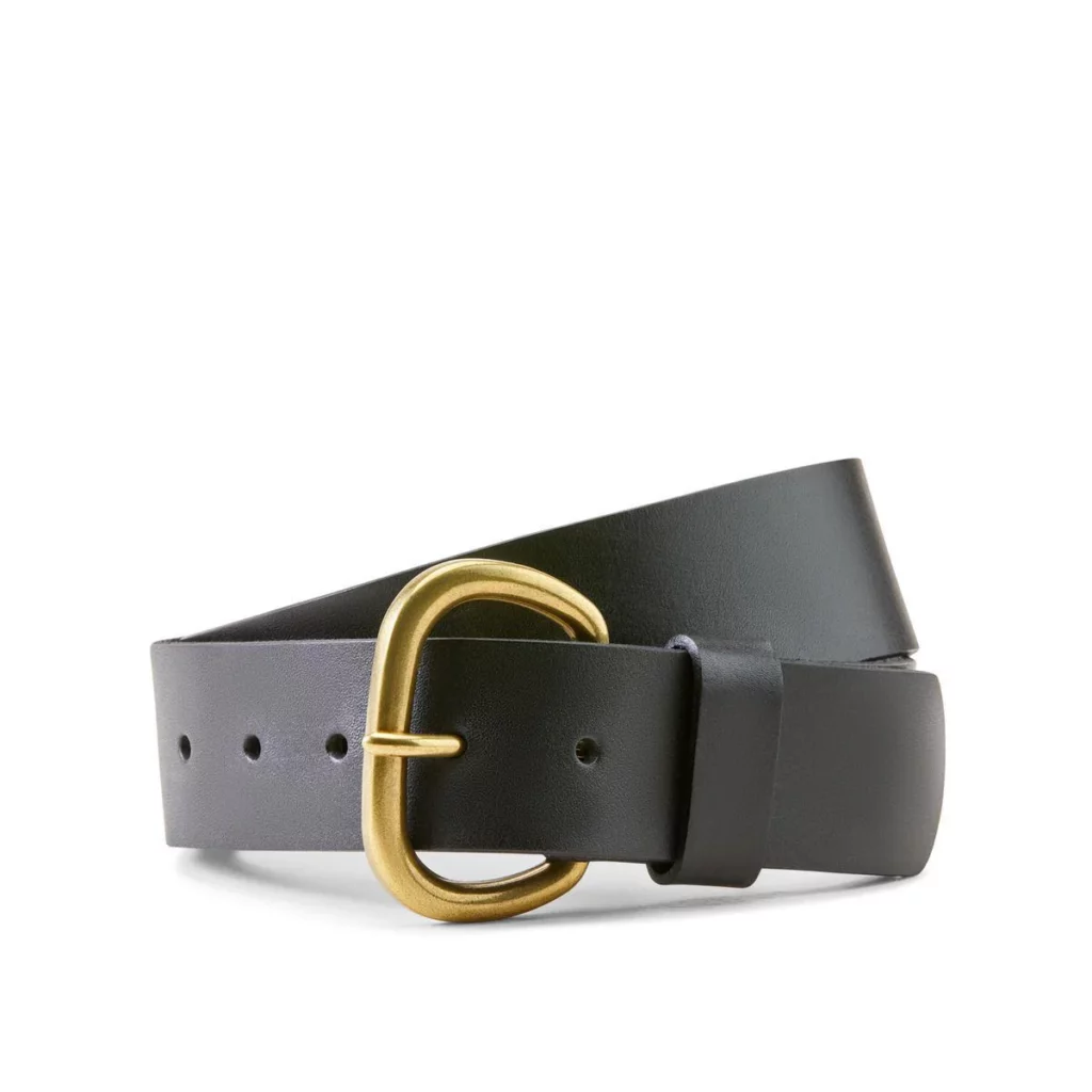Black riding belt with gold buckle