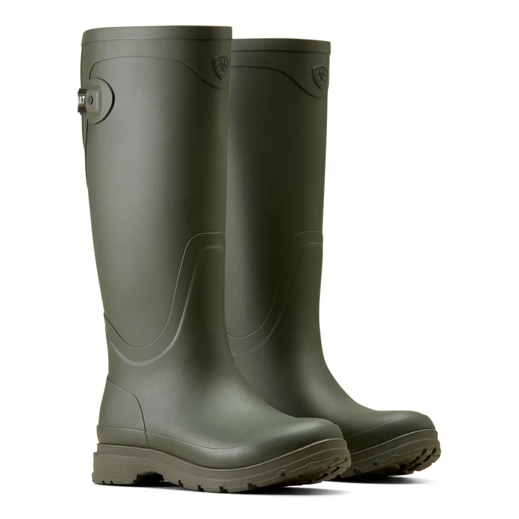 Olive green knee-high rubber rain boots