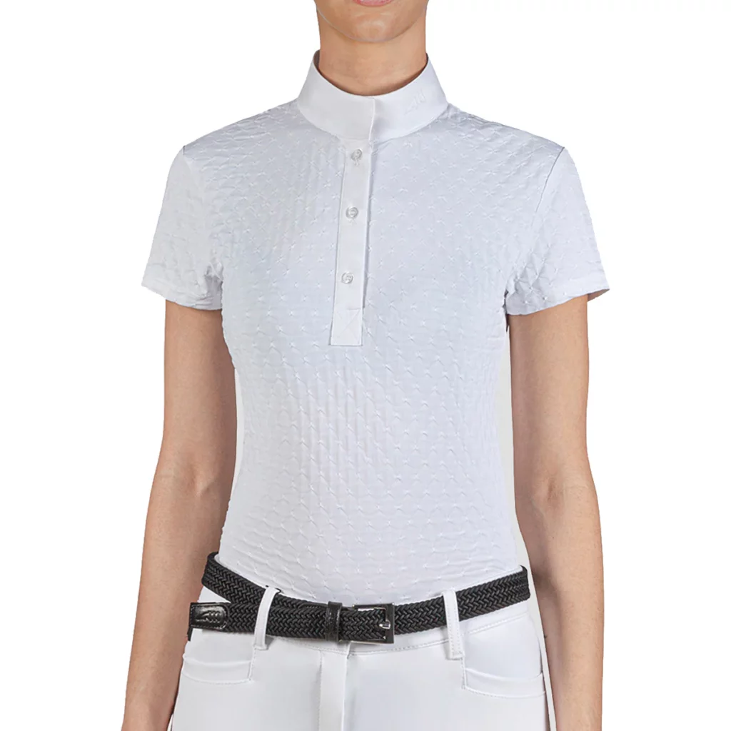 White collared short-sleeve show shirt with buttons