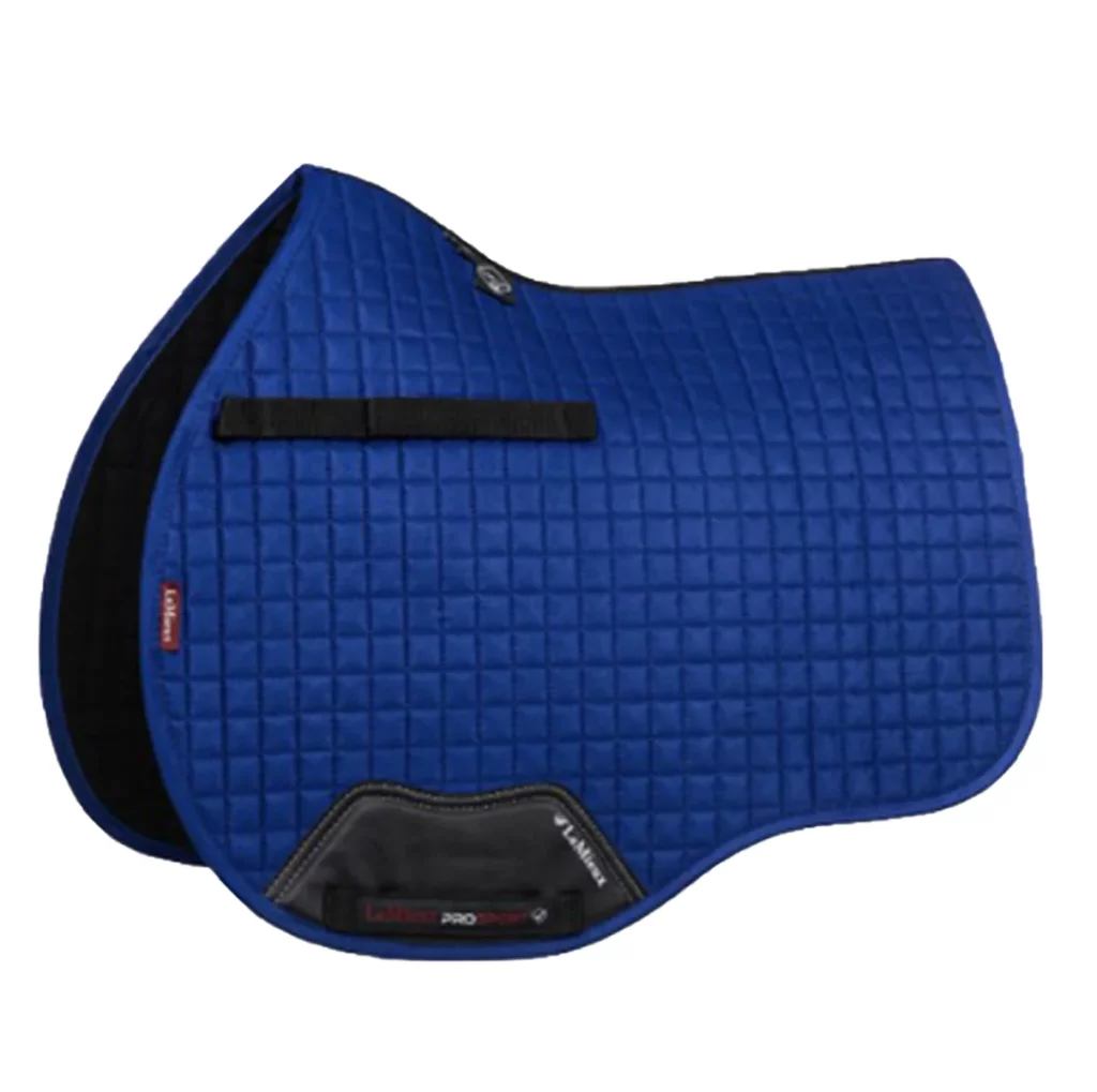 Blue saddle pad with black trim