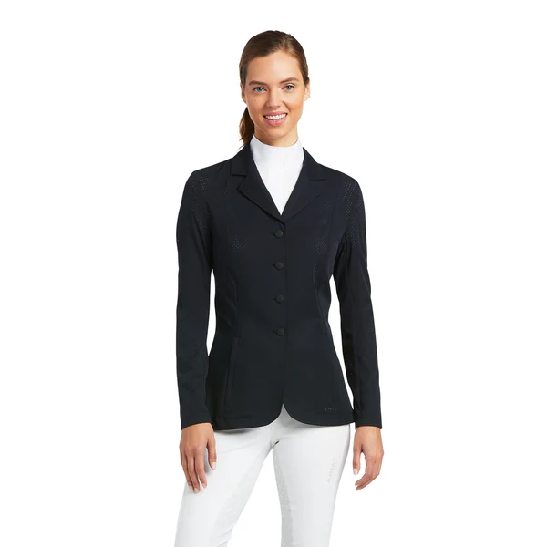 Woman in navy show coat