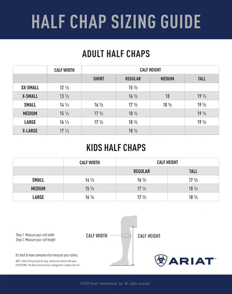 Ariat half chap sizing guide