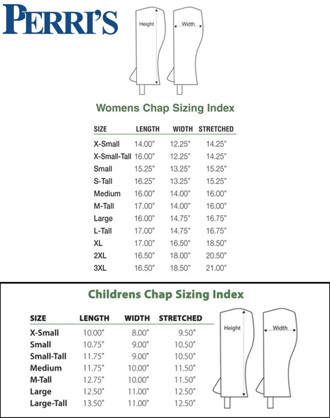 Perri's half chaps sizing guide