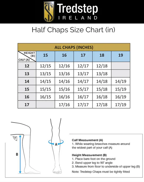 Tredstep half chaps sizing guide