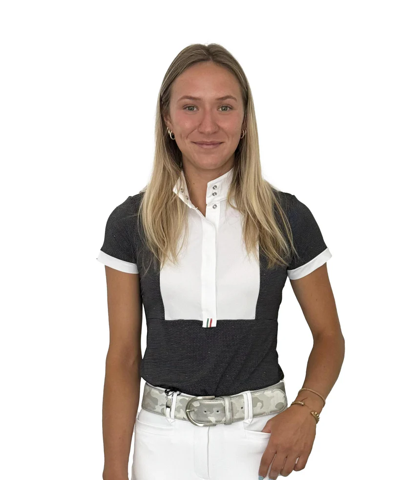 For Horses Women's Daphne Short Sleeve Show Shirt in Black Dots