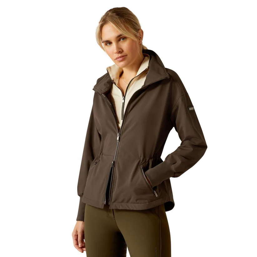 Dark brown softshell jacket with two-way zipper