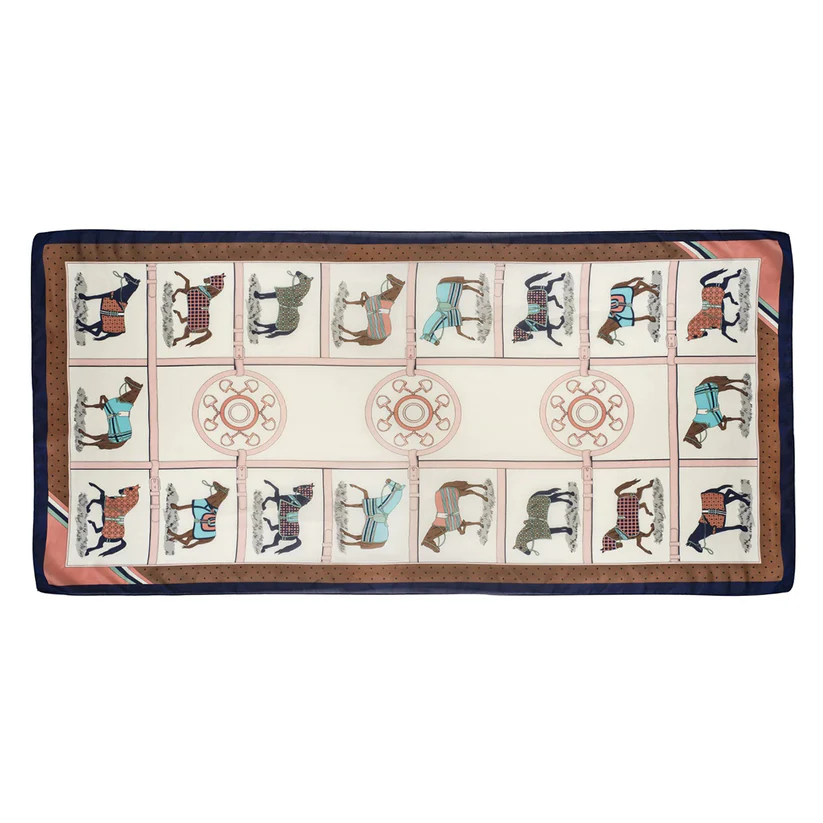 Horses in Blankets pattern silk scarf